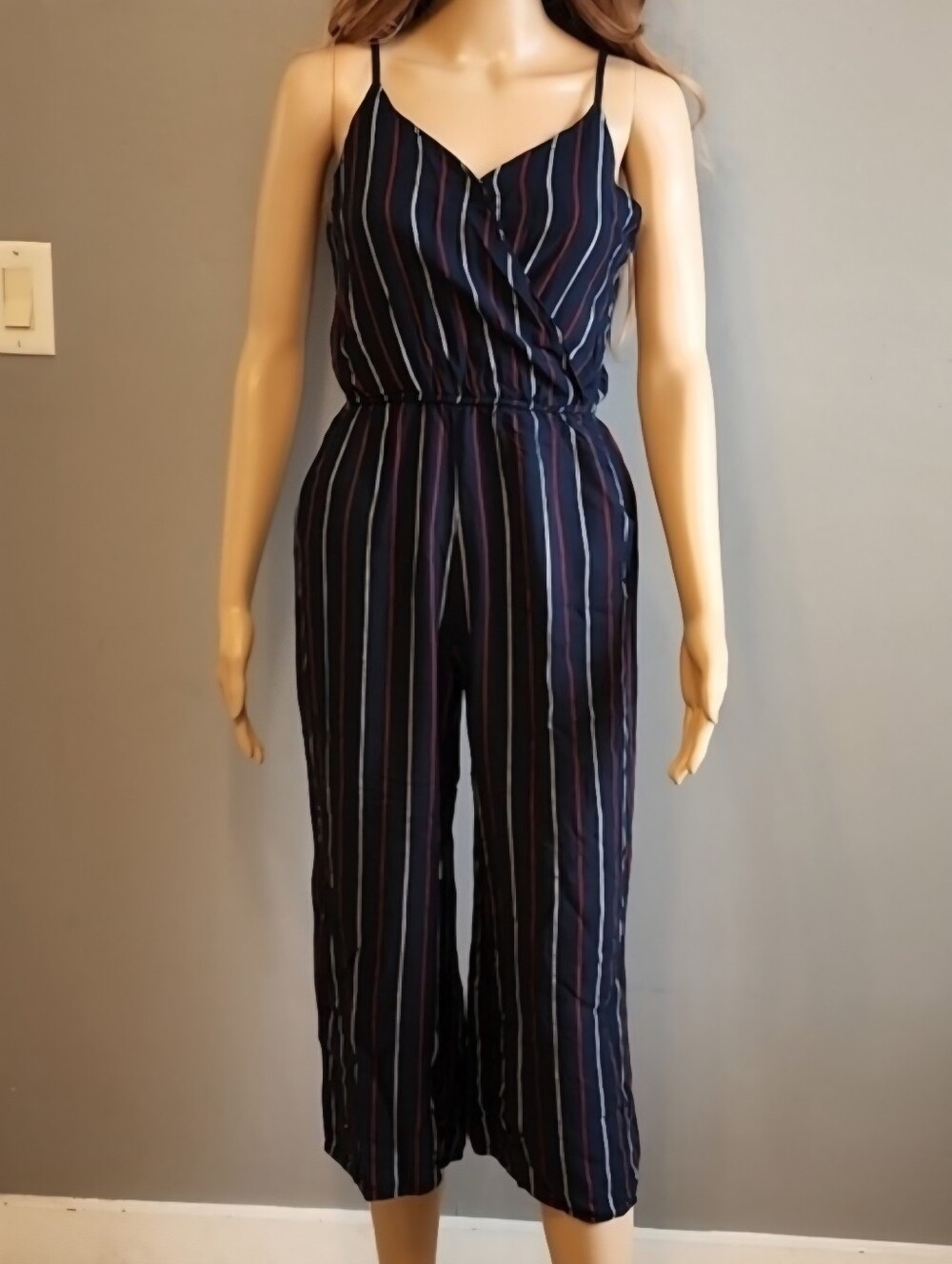 Hollister Navy Striped Spaghetti Strapped Midi Jumpsuit Women's Medium M Casual